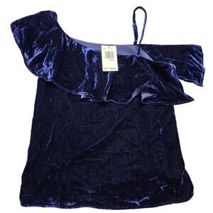 JOA Blue Navy Shirt NEW $88 Velvet Ruffle Preppy Sleeveless Lightweight Women XS